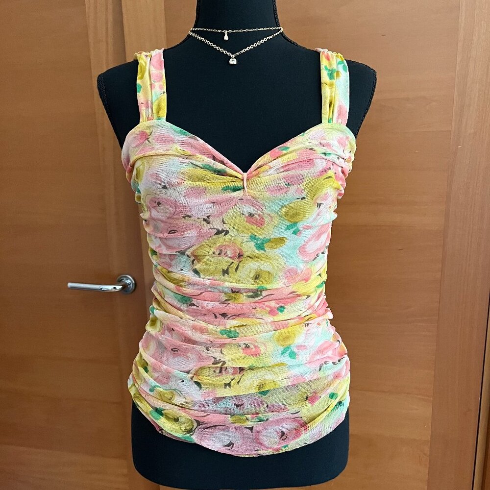 Anthropologie Mesh Floral Ruched Camisole NWOT, Size S